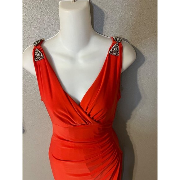 Ralph Lauren Evening Dress 2 Red Orange Jeweled Wedding Cruise Party - Picture 2 of 6